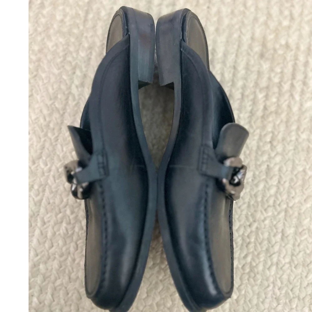 Michael Kors Black Leather Chain Link Mule Loafers SZ 9.5M